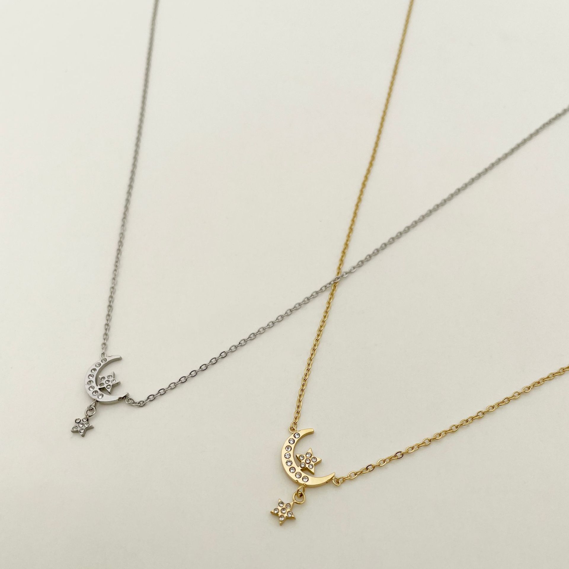 Simple Style Star Moon Stainless Steel Plating Zircon Pendant Necklace 1 Piece