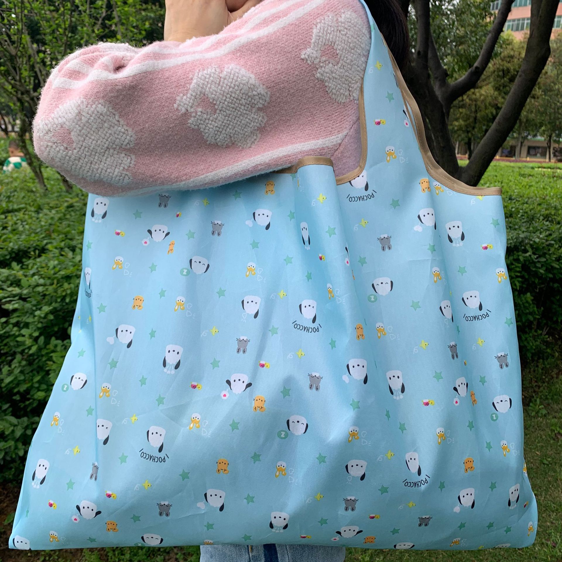 Bolsa de compras plegable de la protección del medio ambiente del paño de Oxford bolsa de almacenamiento portátil bolsa de supermercado grande bolsa de dibujos animados japonés