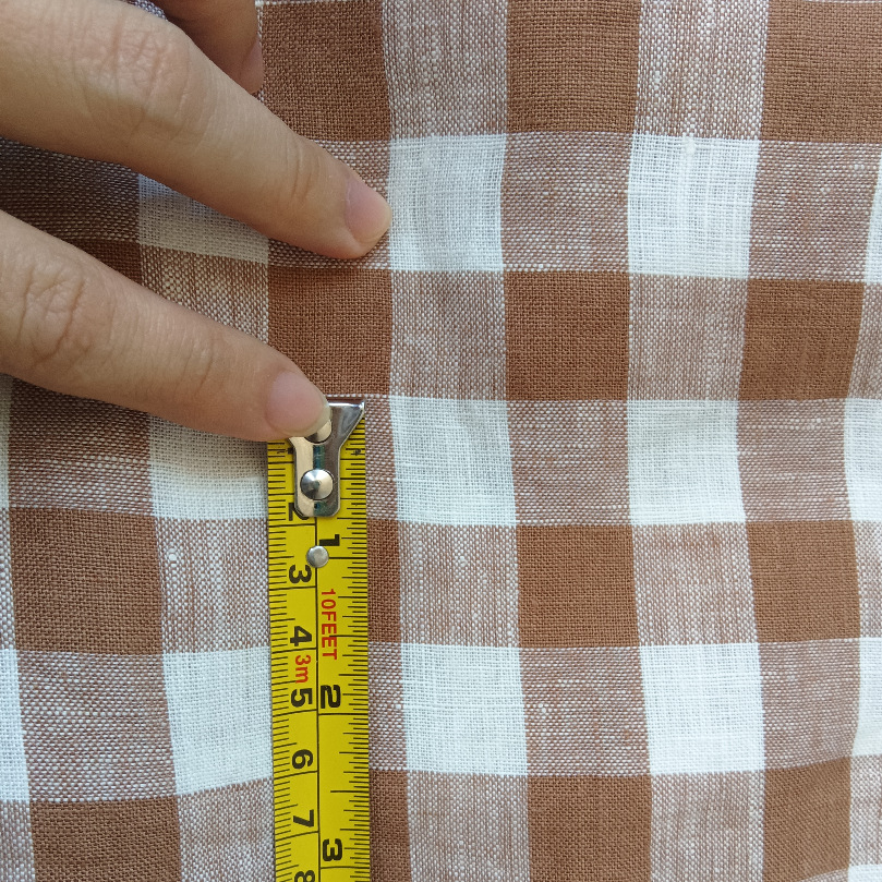 린넨 체크 카라멜(선염)