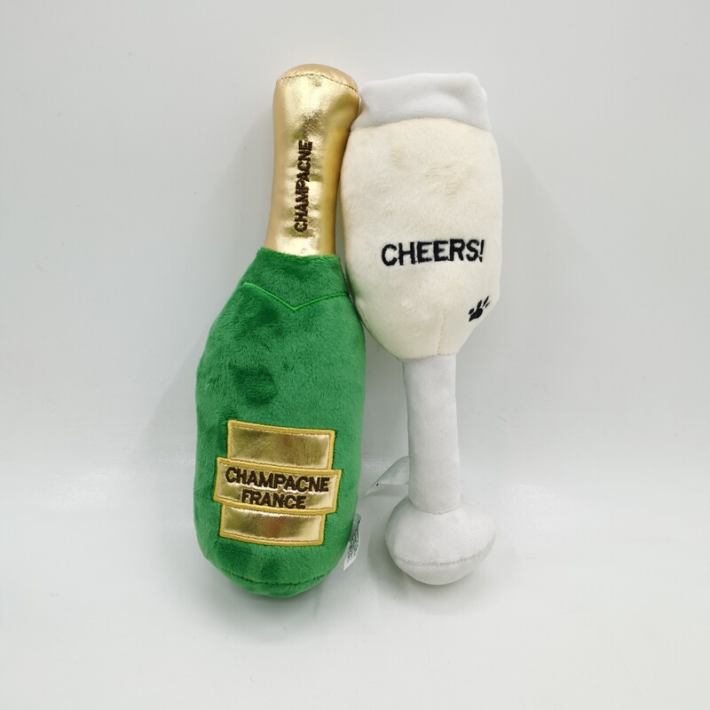 Factory Spot Wholesale Plush Toy Bottle Green Wine Bottle Wine Glass Sounding Pet Toys Wholesale