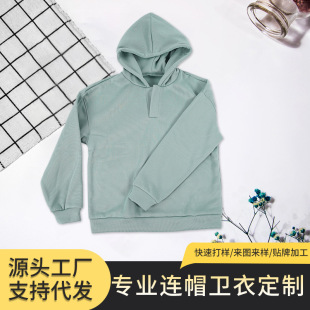Amazon Cross-Border European and American Women's Autumn and Winter Hooded Sports Sweatshirt Solid Color Fleece-Lined Long-Sleeved Loose Cross-Border Hot Sale