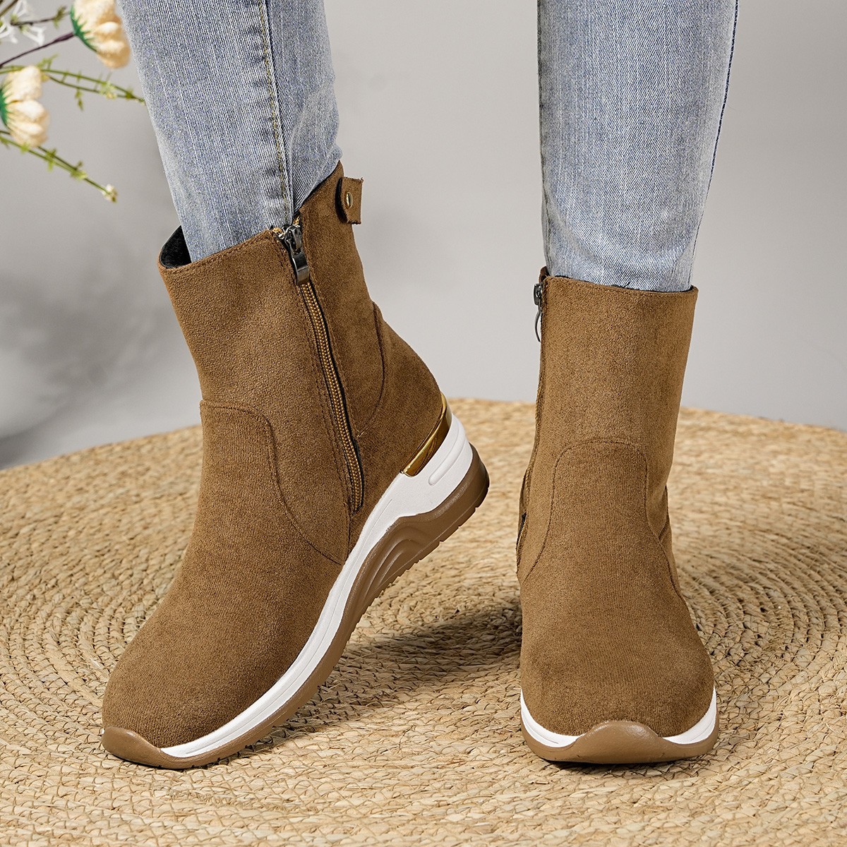 Women's Suede Wedge Ankle Boots Side Zipper Slimming Platform plus Size Fashion Boots Size 43 New Autumn Style_voghion.com