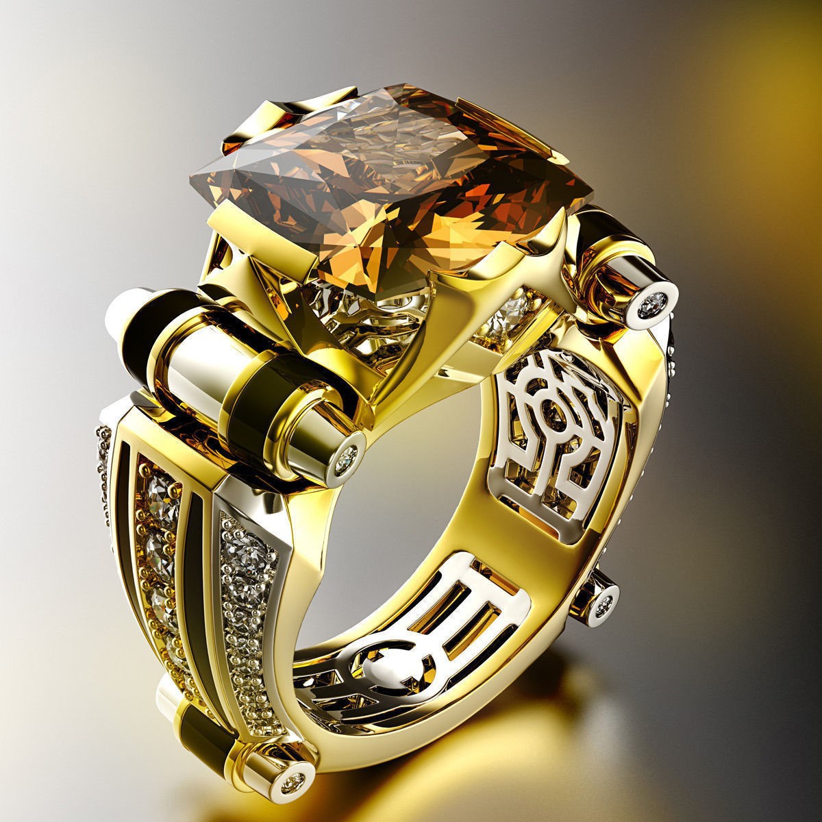 2025 Cross-Border Hot Selling New Diamond-Encrusted Domineering Ring European and American Fashion Creative Color-Coded Engagement Men's Jewelry