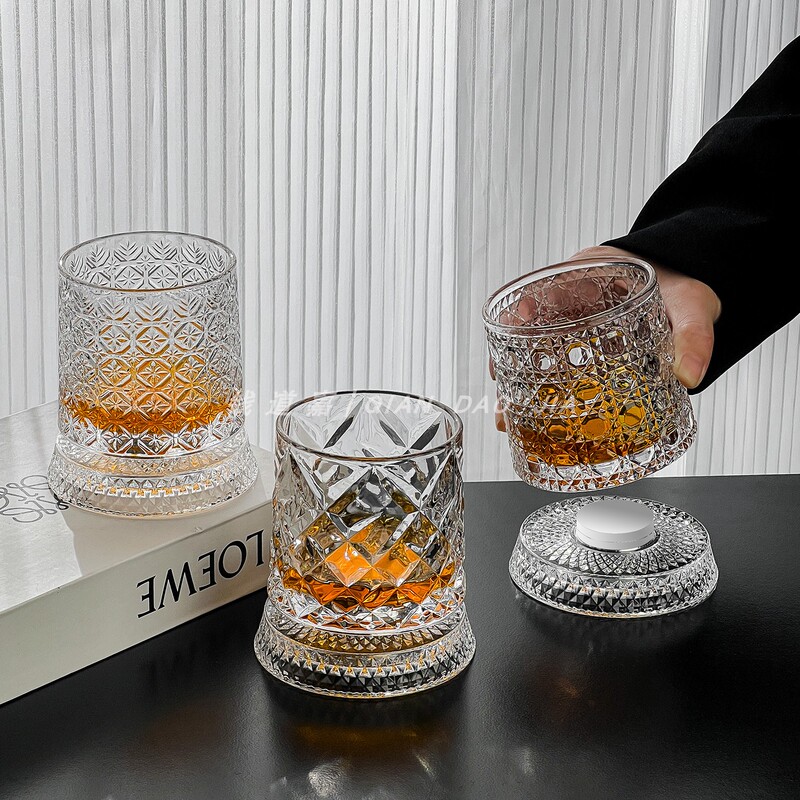 Rotating Crystal Glass Cup, Light Luxury High-End Whiskey Glass, Home-Use Premium Feel, Anti-Spill Stress-Relief Liquor Cup