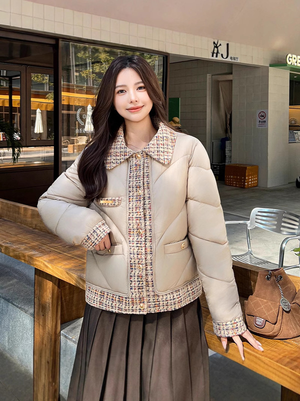 小香风拼接棉服女短款冬季新款洋气保暖棉袄小棉衣显瘦外套厂家直|undefined