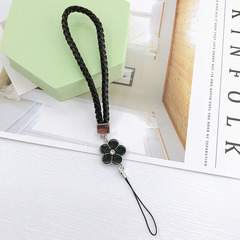 Creative woven rope leather phone lanyard with oil-painted camellia pendant, short phone case accessory for women