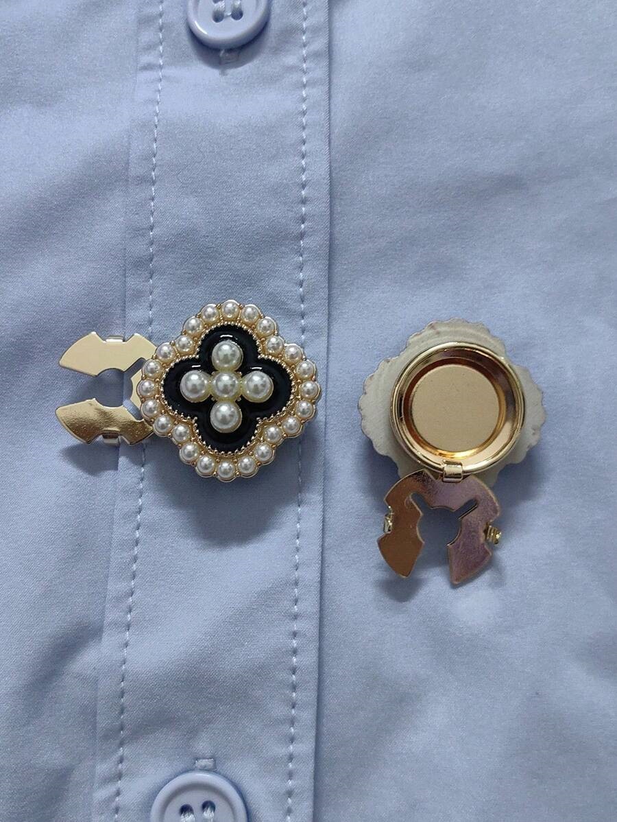 Button Cover: Luxurious Four-leaf Clover Versatile Cufflinks, Pearl Shirt Collar Decorative Buttons_voghion.com