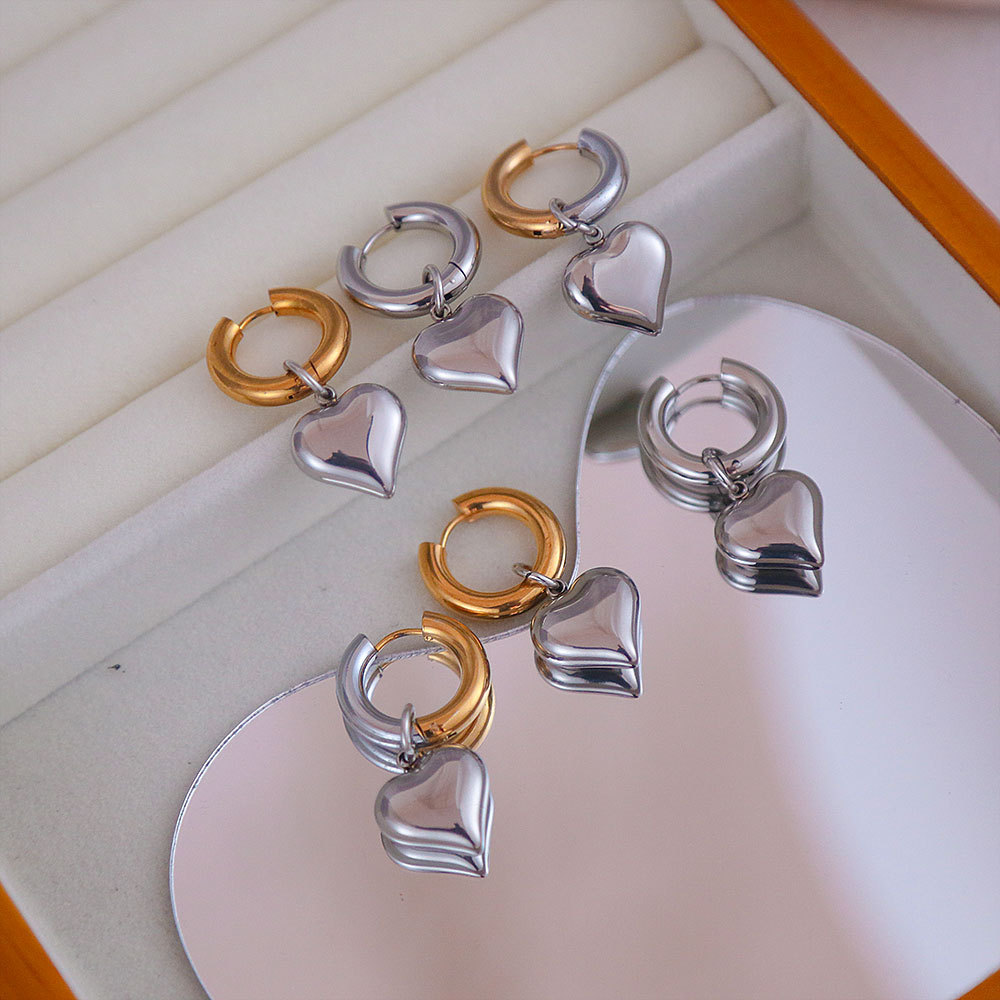 1 Pair Quantity Holiday, Daily Occasion 1 Pair Basic Modern Style Classic Style U Shape Heart Shape Plating Titanium Steel Drop Earrings