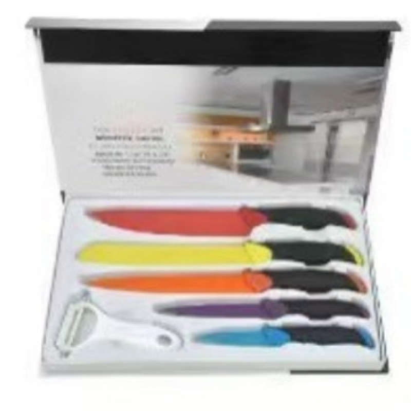 Fábrica al por mayor de inyección secundaria de acero inoxidable color seis piezas conjunto de herramientas con melón planador conjunto de caja de regalo