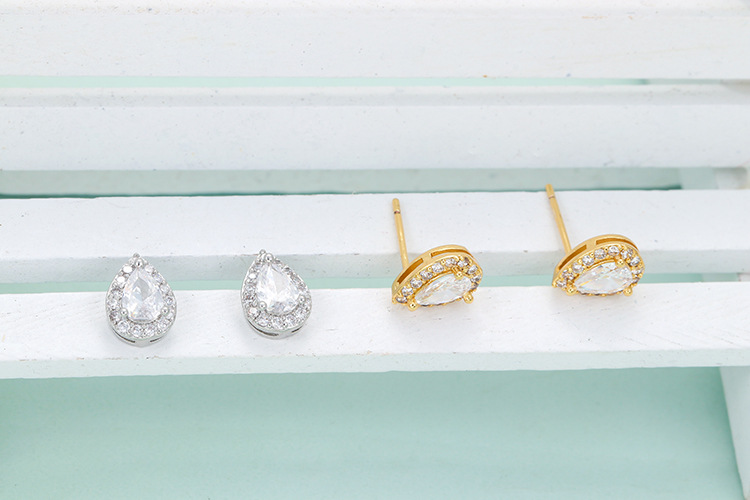 Ear Studs Classification Fashion Water Droplets Copper Plating Zircon Ear Studs 1 Pair