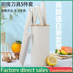 外貿熱銷不鏽鋼刀具套裝切菜刀肉片刀全套刀座置物五件套批發
