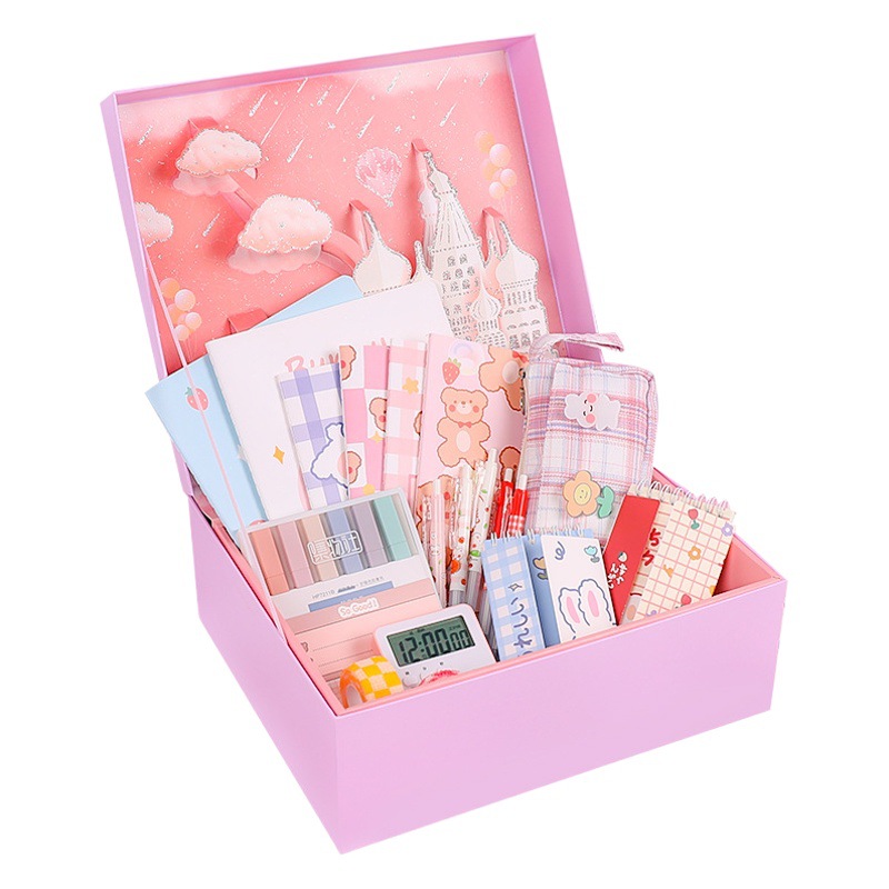 Dibujos animados papelería traje chica corazón mano cuenta traje Escuela Secundaria estudiante material escolar Premio caja de regalo