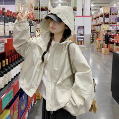 小柄カジュアルフード付きショートコート女性春新作ダブルファスナーゆったり着ジャケットトップス