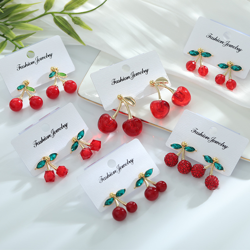 Aretes de cereza roja para mujer – colgante exquisito, fruta de imitación versátil, nuevo estilo