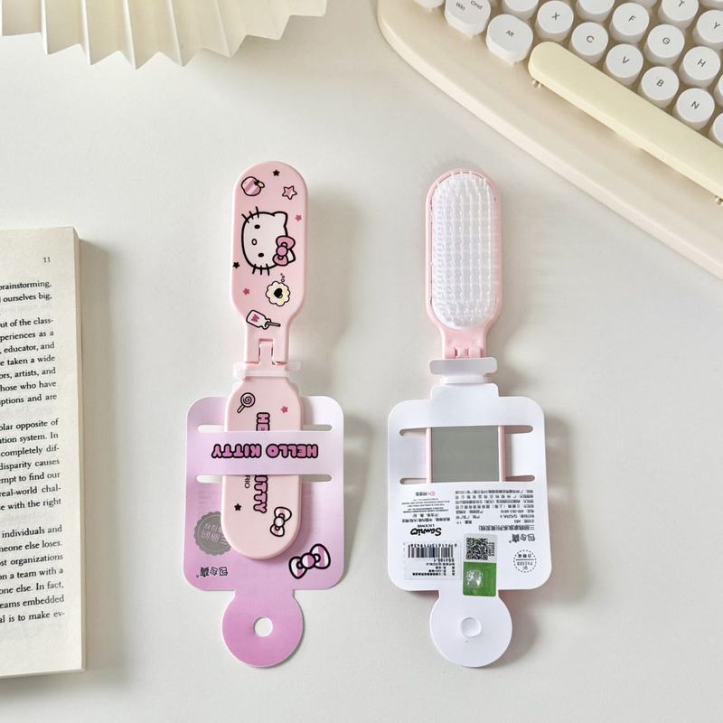 Hello Kitty正版便携随身折叠小梳子镜子一体二合一儿童可爱女孩|undefined