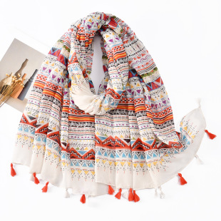 Spring New Wave Striped Bali Yarn Long Scarf Bohemian Fashion Printed Scarf Comfortable All-match Shawl Women