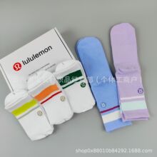 包邮露露男女袜子5双盒装休闲运动袜刺绣款透气lulu中高筒袜批发