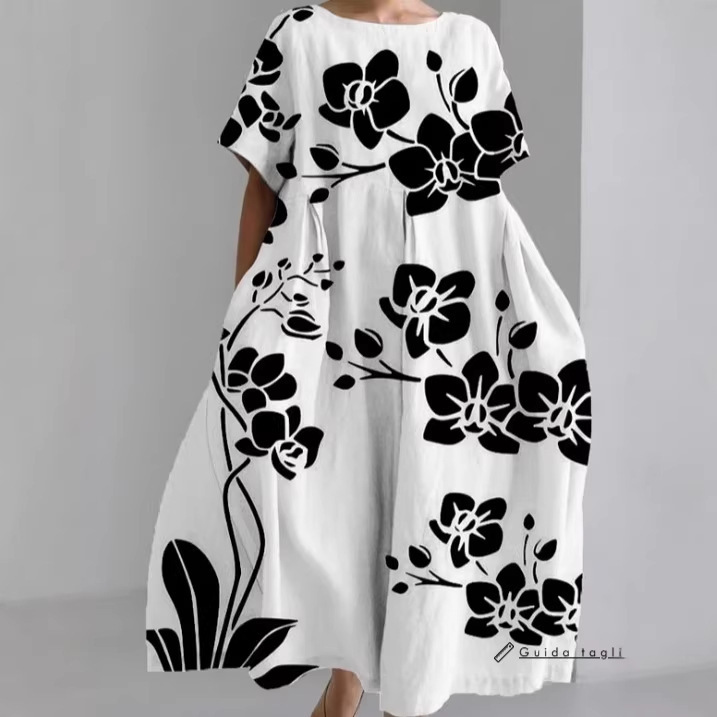 Amazon Cross-Border Summer New Products European and American Women's Clothing Loose Round Neck Fashionable High-End Short-Sleeved Printed Dress Factory Amazon Cross-Border Summer New Products European and American Women's Clothing Loose Round Neck Fashionable High-End Short-Sleeved Printed Dress Factory