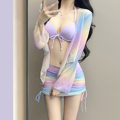 夏季新款性感女士泳衣分體比基尼四件套溫泉度假游裙式泳裝bikini