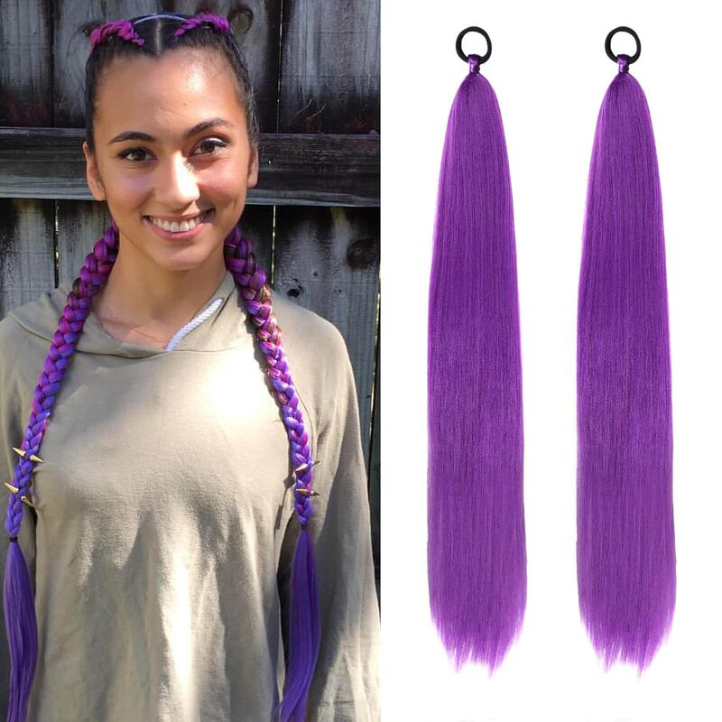 [Pack of Two] 24inch Colorful Wig Ponytail Boxing Braids for Children Elastic Rope Rubber Band Ponytail Hair Extensions