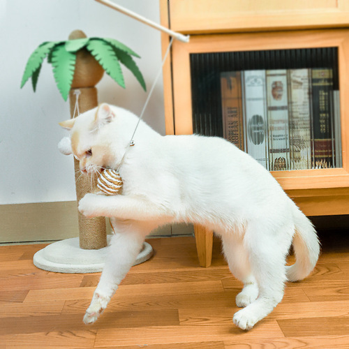Cotton numb cat teaser long pole cat teaser pole handheld interactive self-pleasure with bell feather cat toy cat supplies