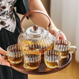 Japanese Explosion-Proof and High-Temperature-Resistant Flower Teapot Set Glass Teapot Teacup Flower and Fruit Teapot Glass Teapot