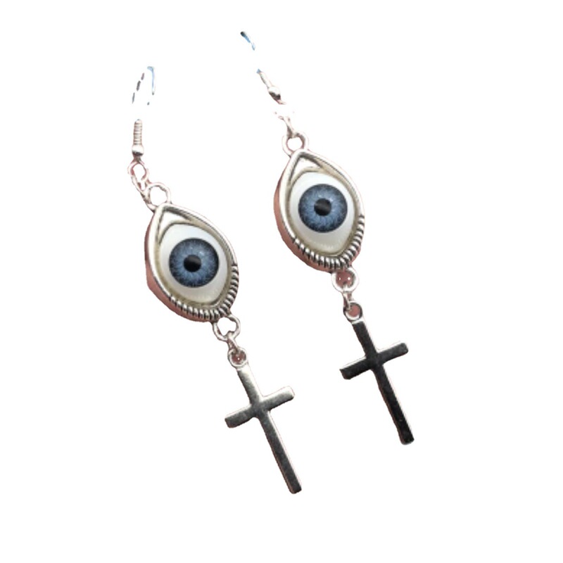 European and American fashion creative dark Gothic cross eye pendant ear hook simple personality earrings jewelry