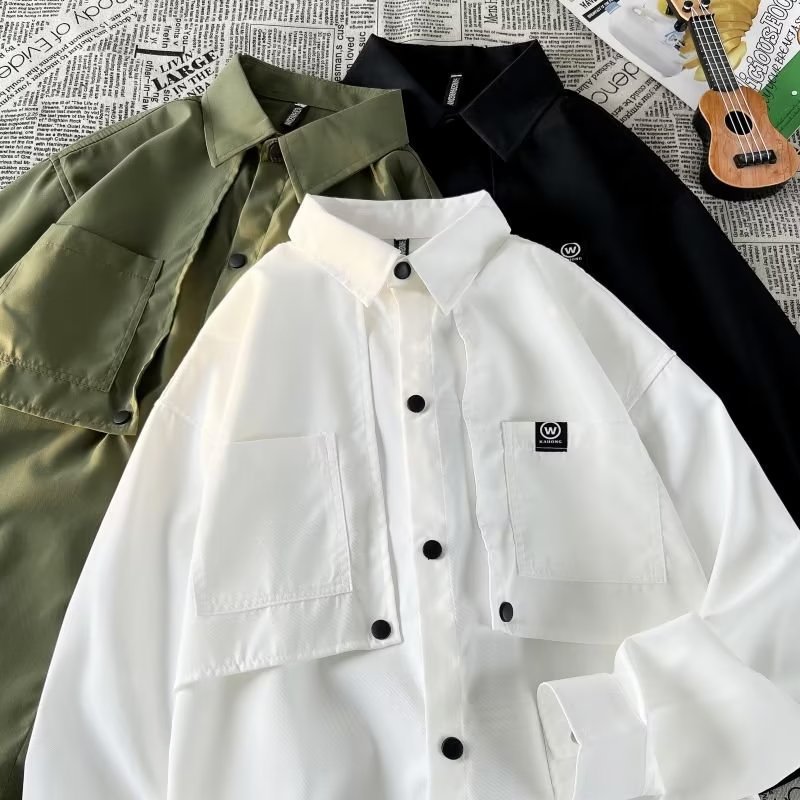 2023 Autumn New Style Youthful Trendy Lapel Shirt Jacket Men's Workwear Style Badass Cool Loose Casual Fashion Shirt