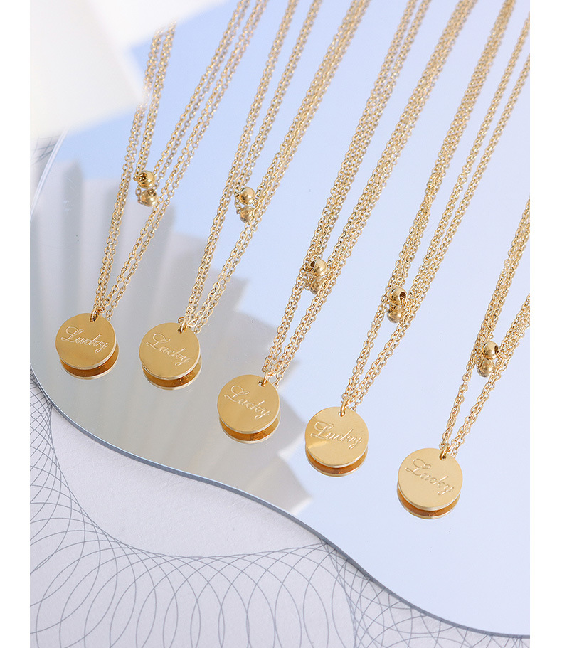 European And American New Luckey Round Brand Titanium Steel 18k Real Gold Plated Necklace Wholesale display picture 3