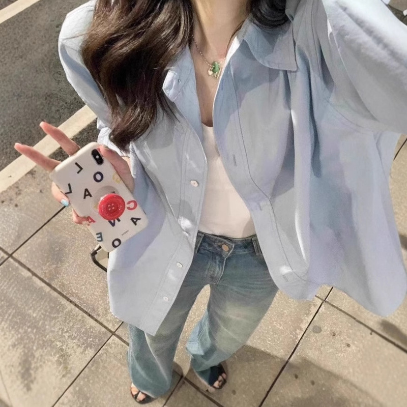 Korean Style Light Mature Long Sleeve Solid Color Comfortable Shirt 2025 New Retro Design Sense Niche Loose Shirt Jacket