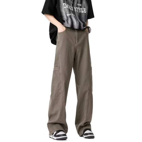 Cross-border American workwear jeans men's retro high-end design straight tube high street loose casual wide-leg pants women 
