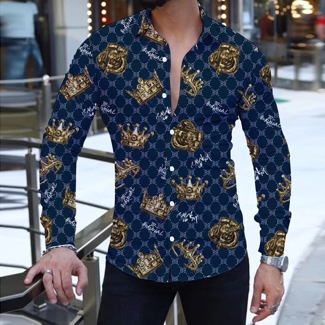 Personalidad hombres 2024 otoño suelto guapo camisa de manga larga con botones top marca de moda MB12