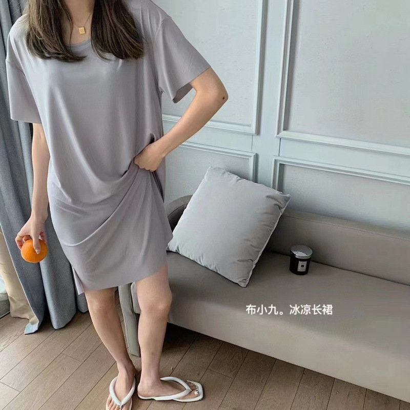 Bu Xiaojiu クールロングスカートアイスシルクナイトガウン女性の夏のクールなスカートホーム服快適なルーズスカートパジャマアウターウェア|undefined