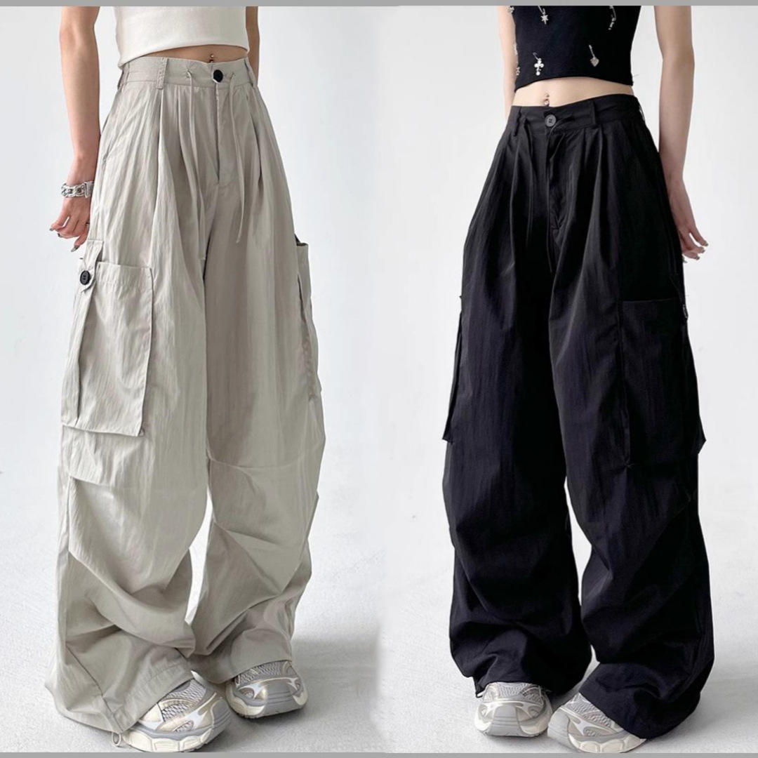 Pantalones paracaídas retro de otoño estadounidenses 2026 nuevos pantalones de trabajo de cintura alta y piernas anchas secas rápidas