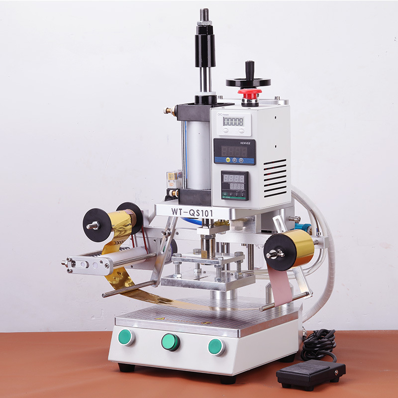 气动烫金机蛋糕盒皮革纸张PU笔记本包包皮带塑料壳木头LOGO图案压