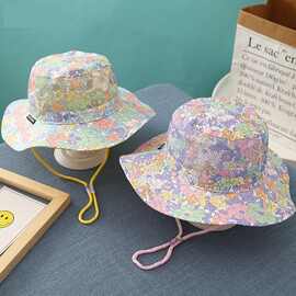宝宝帽子夏季薄款男女儿童防晒帽网眼透气可爱花朵遮阳婴儿渔夫帽
