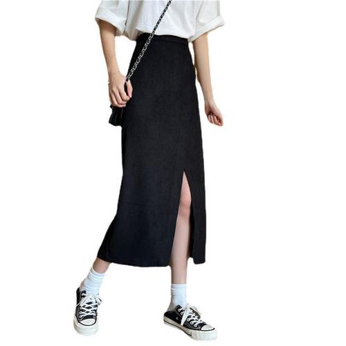 Hong Kong style high waist slit sexy fashionable long skirt for women  summer new Korean style mid-length a-line skirt