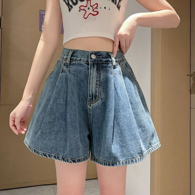 Dopamine Adult Denim Shorts for Women with Big Belly, Mid-Length Pants with Elastic Waist for Summer