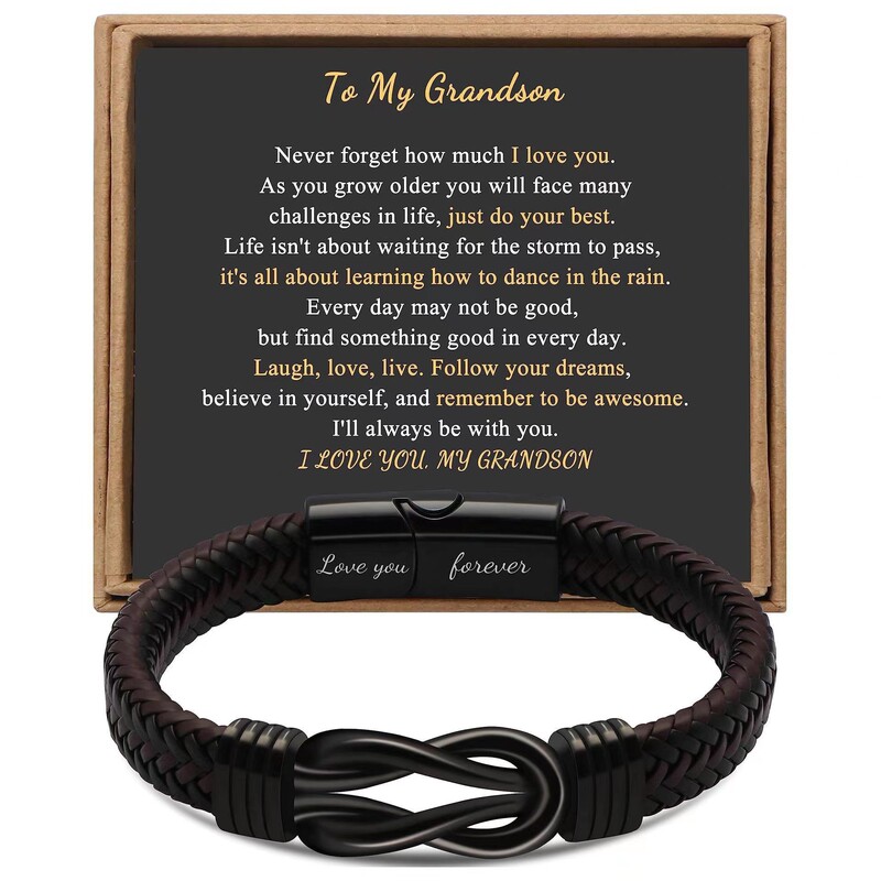 Processing Customized Magnetic Buckle Stainless Steel Leather Bracelet Hand-Woven Twist Style Stainless Steel Men's Bracelet with Engraving