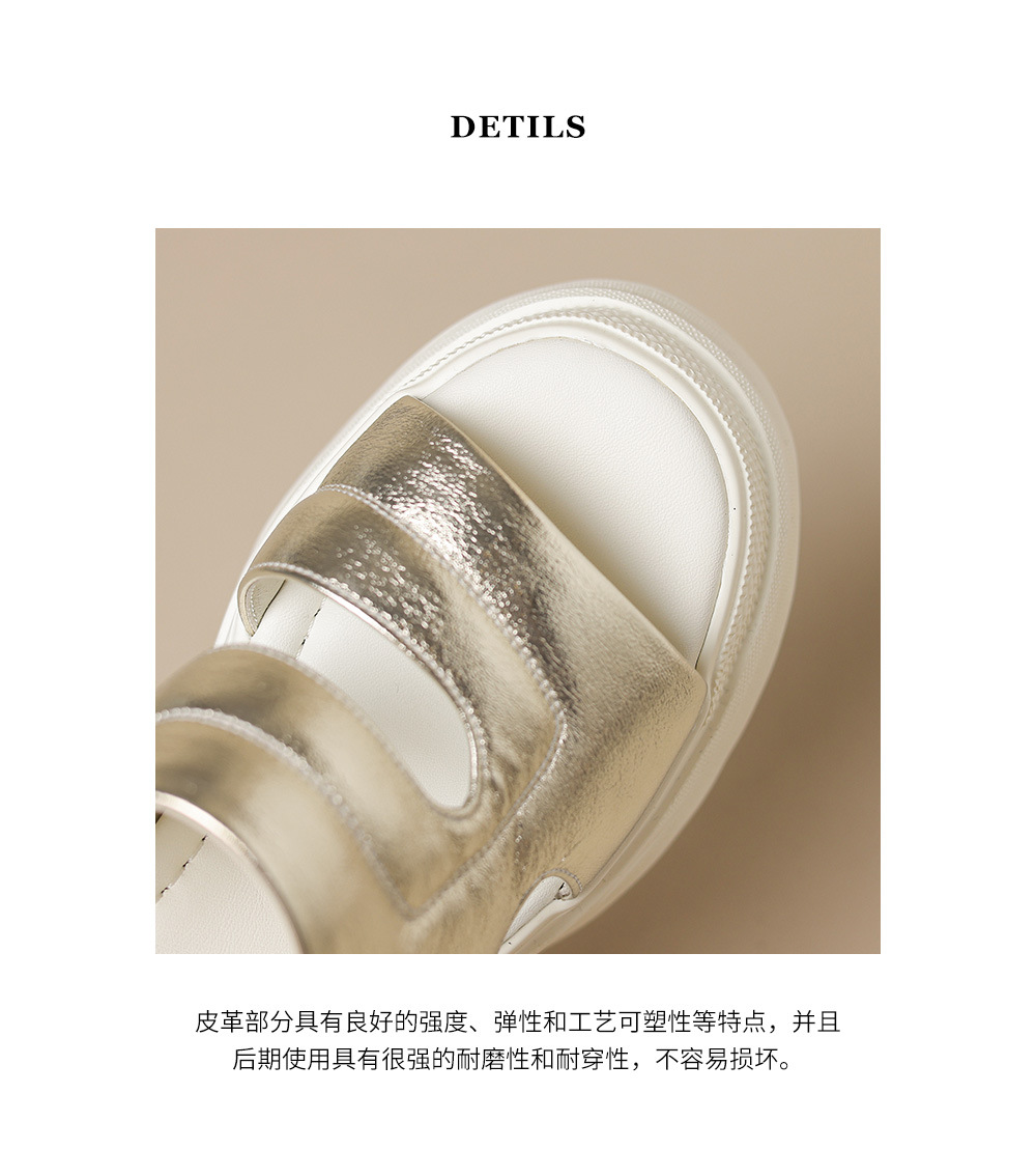 Dép sandal nữ quai ngang đế xuồng cao 12cm da thật đi biển mùa hè — đen, vàng sâm panh, Trắng, bạc chi tiết 15