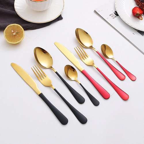Amazon Cross-Border Stainless Steel Knife Fork Spoon Set Gold-Plated Black Colorful Western Tableware Christmas Gift Box