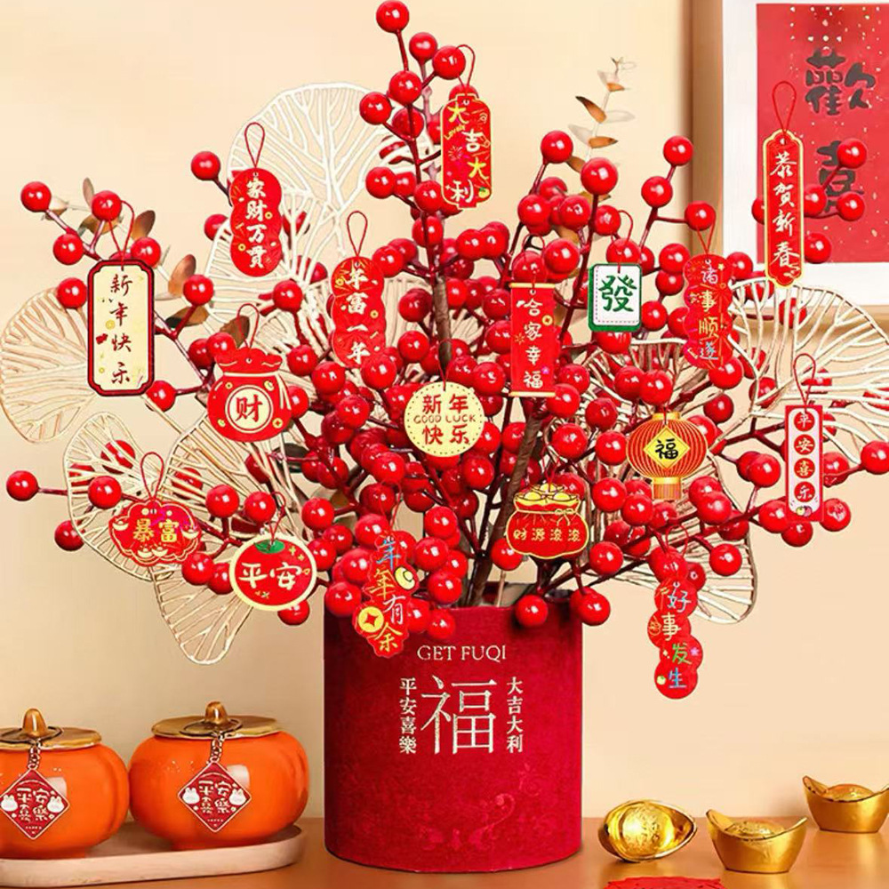 New Year's Prosperity Fruit Bucket, New Year's Eve Flower Hug Bucket, Finished Ornament for Living Room Tv Cabinet, Housewarming Decoration