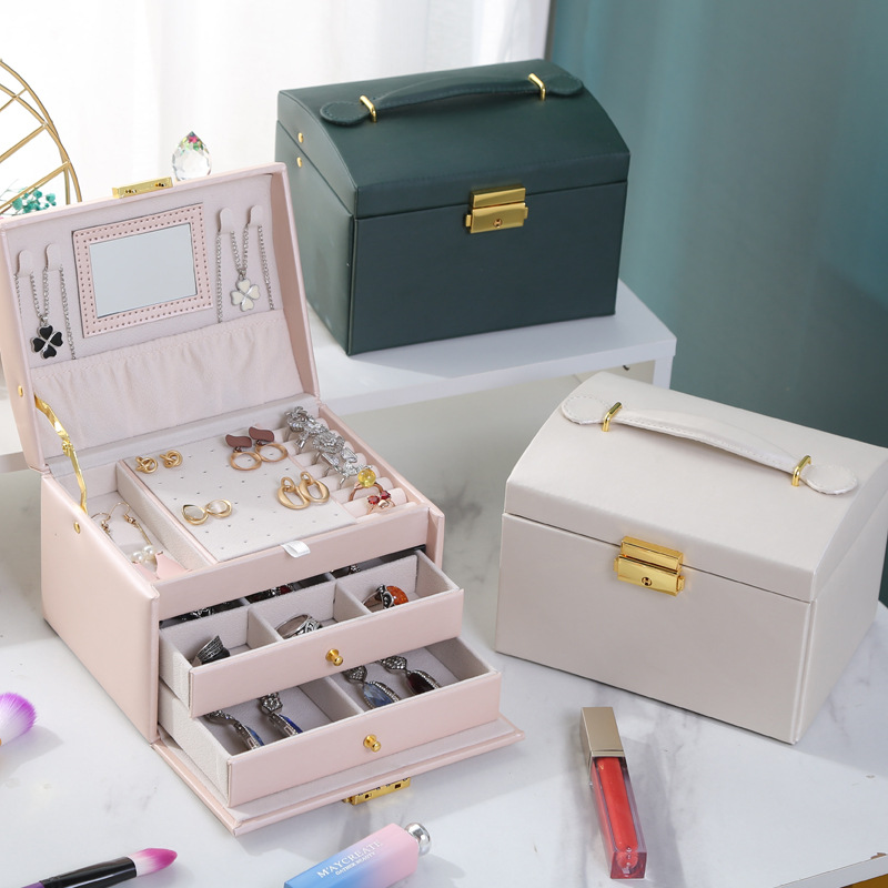 Double Layer Large Capacity PU Jewelry Box Portable Leather Jewelry Storage Box Necklace Ring Watch Storage Box