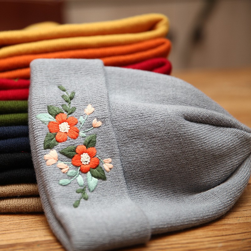 Lu bordado a mano diy sombrero de pescador sombrero de deportes para hombres y mujeres estudiantes sombrero de flores de dibujos animados casuales coreanos