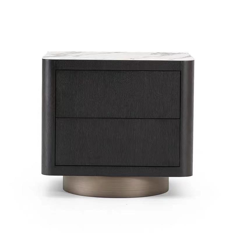 Italian Style Minimalist Smoky Color Solid Wood Bedside Table Metal Paint Rock Board Bedside Cabinet Bedroom Living Room Side Table Storage Cabinet