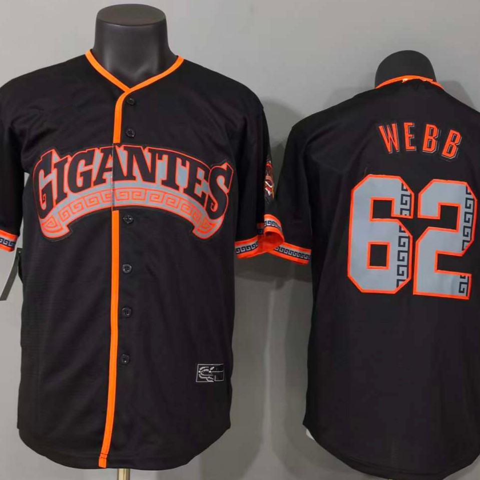 Cross-border baseball jersey, short-sleeved baseball uniform, 2026 model, Giants team number 62 WEBB, new black design, available for dropshipping