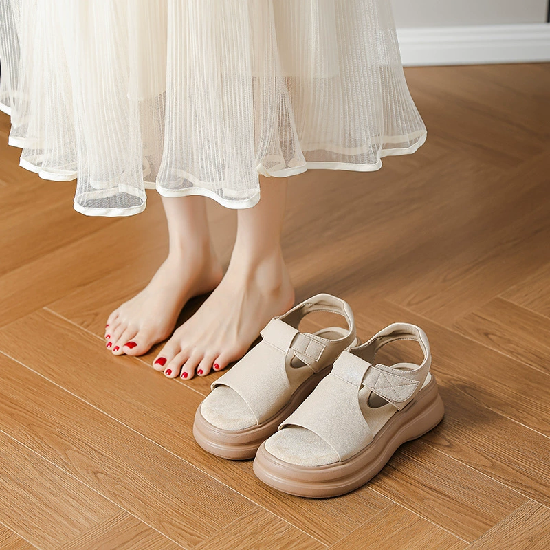 в наличии! Популярные ретро-сандалии Xiaohongshu из мягкой кожи на толстой подошве для женской верхней одежды, новые летние пляжные сандалии, увеличивающие рост, для женщин