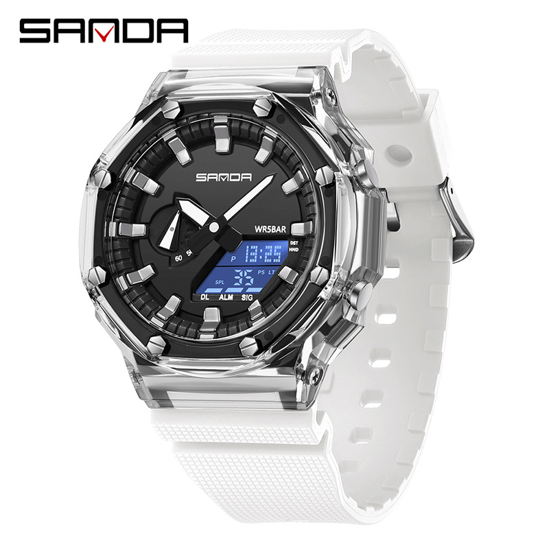 SANDA reloj electrónico transparente cinta de moda multifuncional reloj deportivo reloj despertador reloj a prueba de golpes 3341