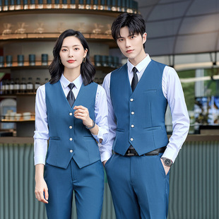 Lobby Manager work clothes blue vest suit spring and autumn three-piece suit men's and women's same style hotel bar customer service uniform