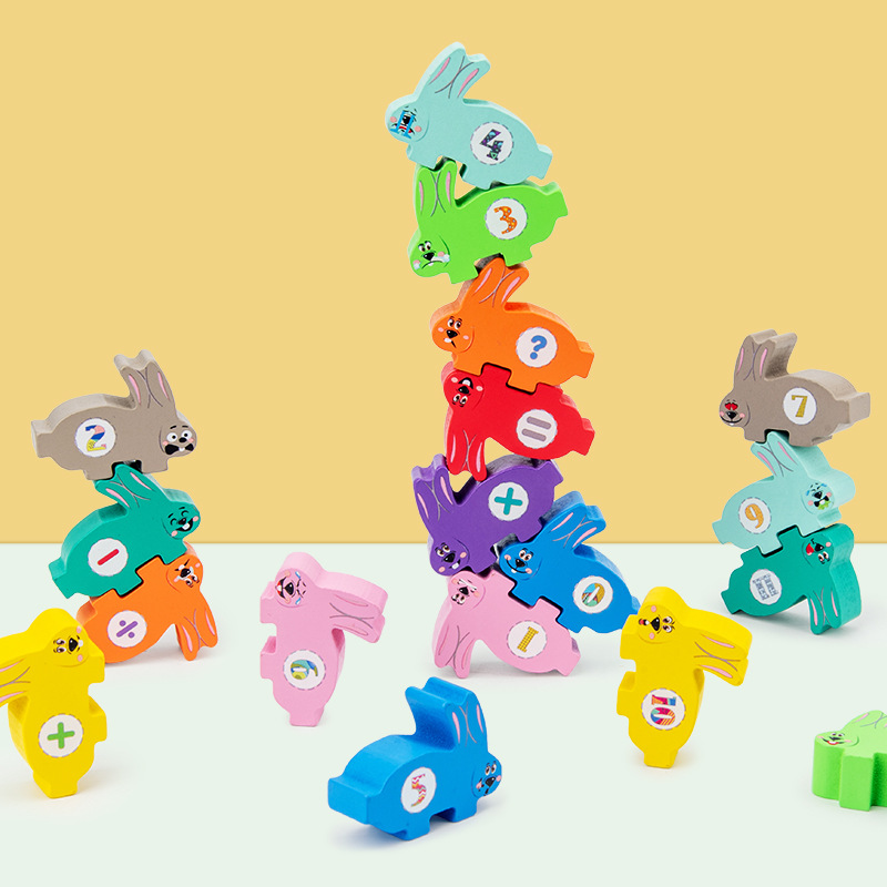 Conejo educativo para niños Jenga viga de equilibrio Jenga juego interactivo entre padres e hijos aritmética bloques de construcción juguete jardín de infantes